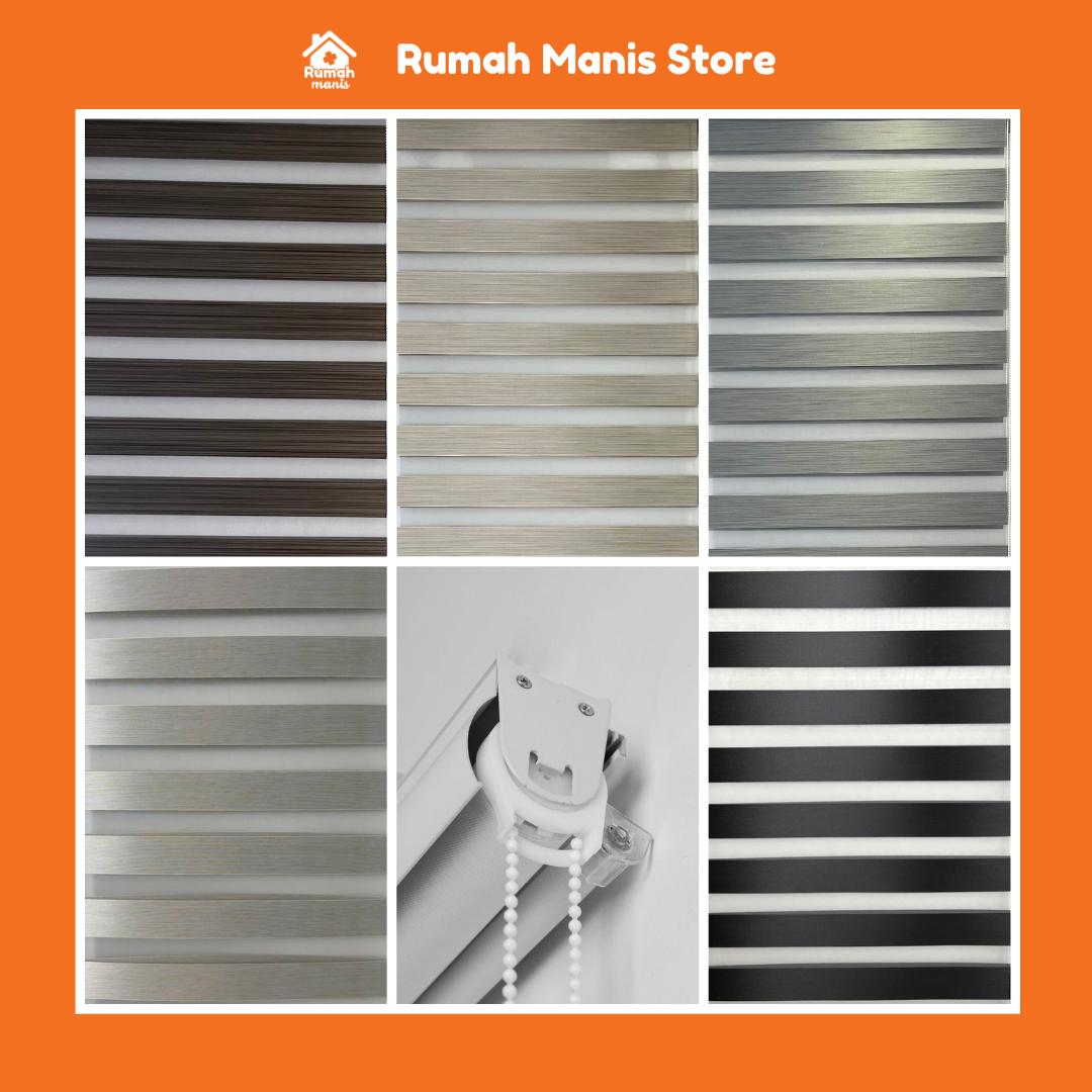 [RUMAH MANIS ZEBRA BLIND] 3 Panel Premium Modern Sunblock Dual Layer Zebra Blind | 198CM X 150CM (6.5' X 5') | Ready Stock | Bidai Tingkap Zebra Moden langsir raya