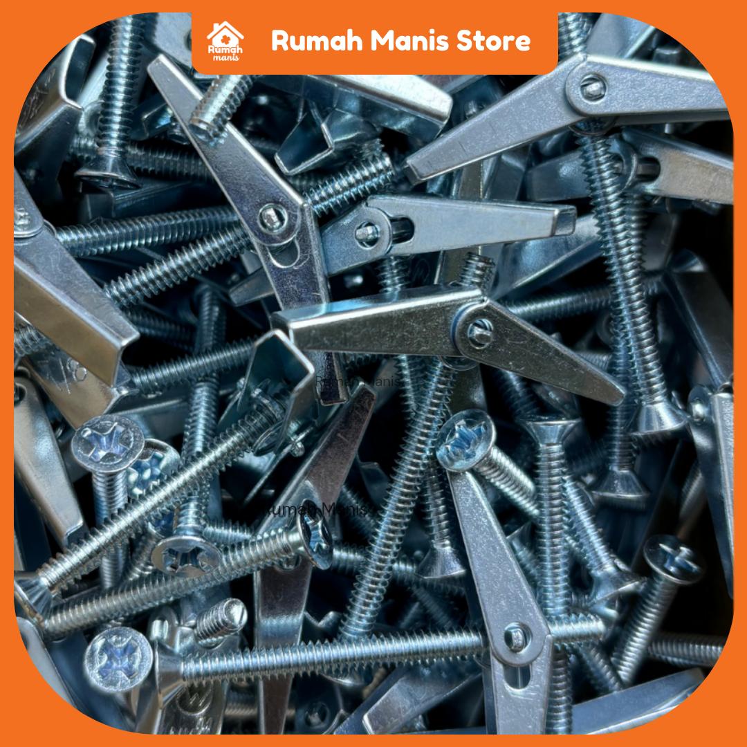 RUMAH MANIS Butterfly Steel Toggle/Spring Toggle | Anchor Screws for Plaster Ceiling/Wall Partition | W(38mm) X H(45mm)